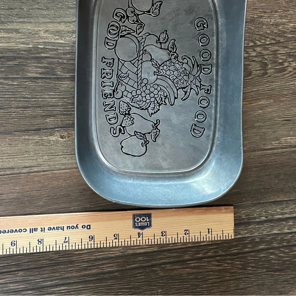 Wilton Armetale pewter bread tray GOOD FOOD GOOD FRIENDS serveware fruit
